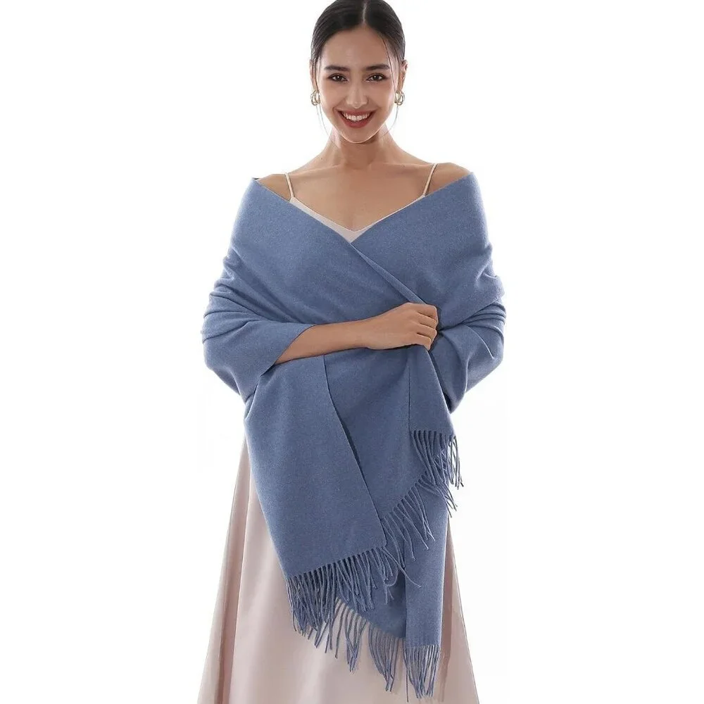 Women's Blue Pashmina Shawls Wraps For Evening Dresses Large Warm Soft Scarves